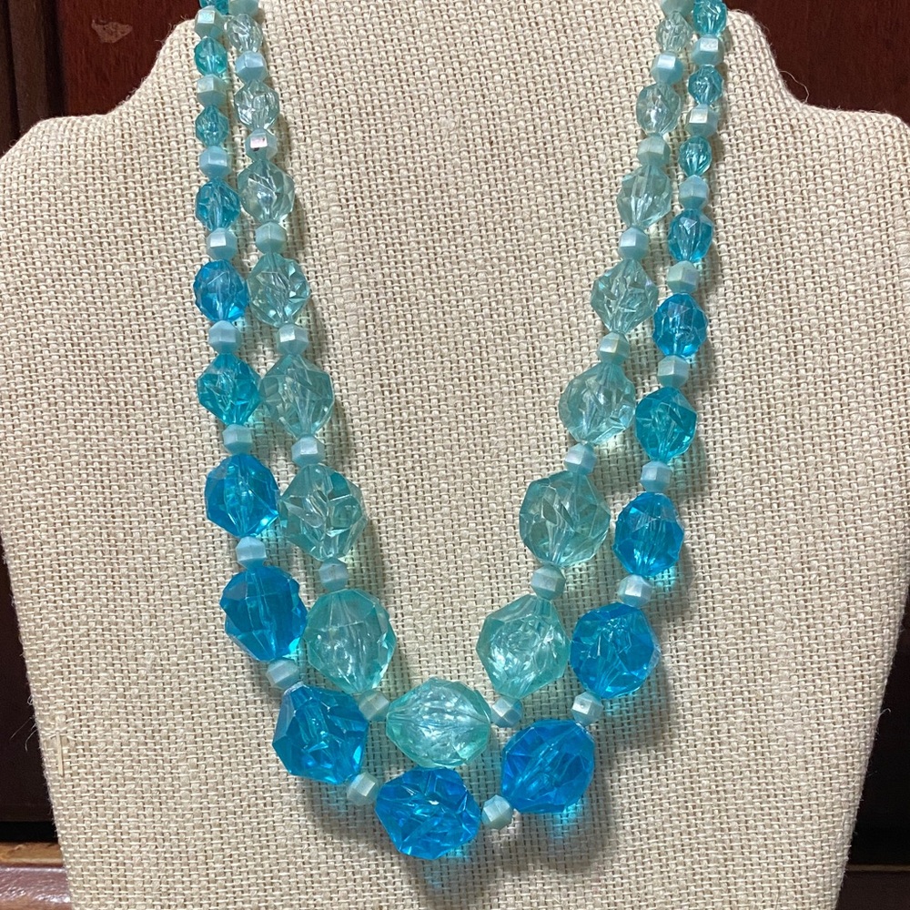Elegant vintage Western Germany double Blue Beaded Necklace